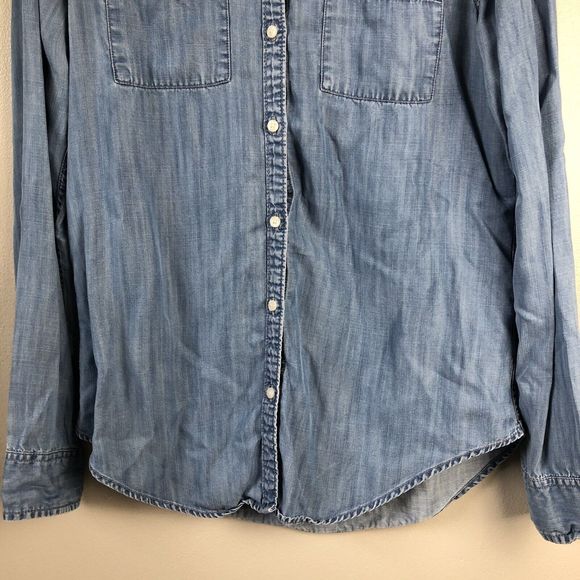 Abercrombie & Fitch Button Down Shirt Womens M Chambray Lyocell Jewel Collar - Picture 5 of 15